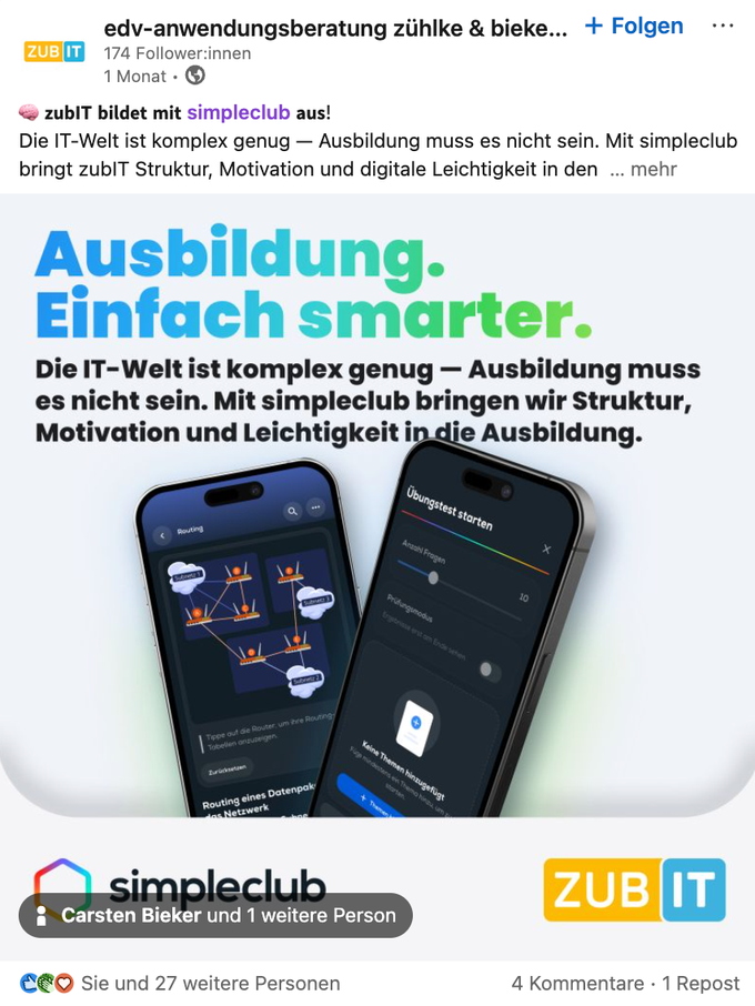 LinkedIn Post von zubIT