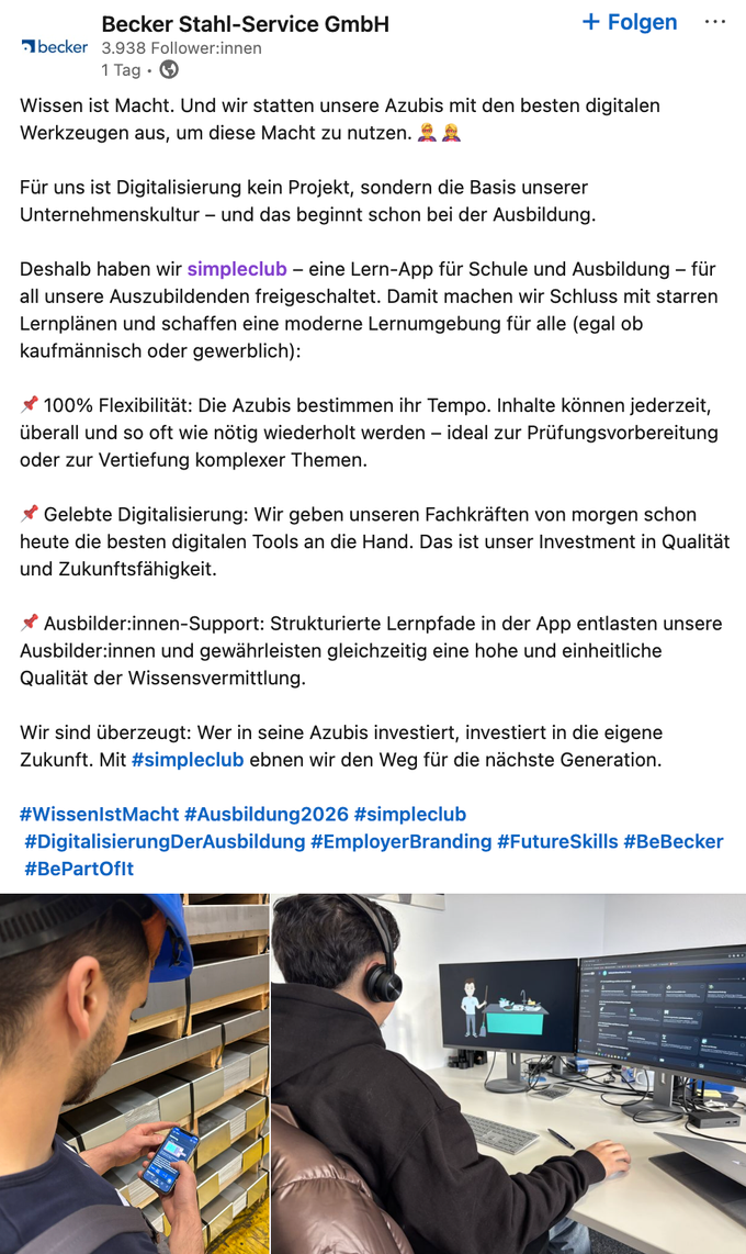 LinkedIn Post von Becker Stahl-Service GmbH